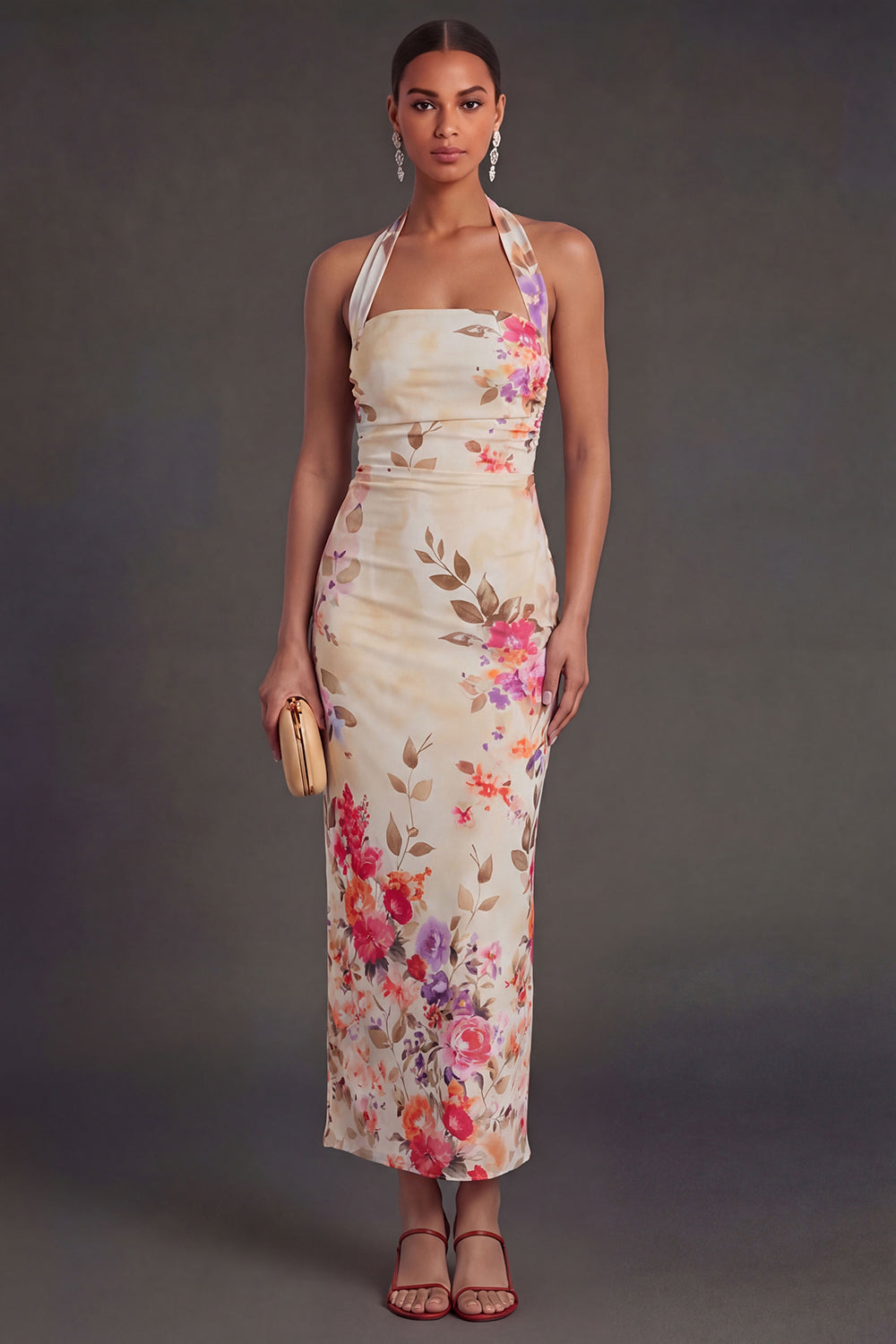 Black Sheath Halter Neck Long Wedding Guest Dress