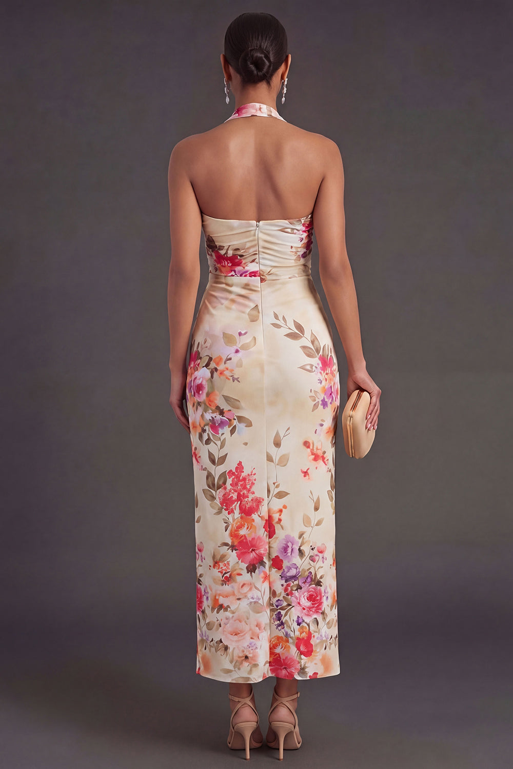 Black Sheath Halter Neck Long Wedding Guest Dress