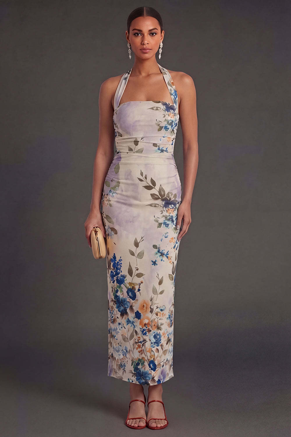 Black Sheath Halter Neck Long Wedding Guest Dress