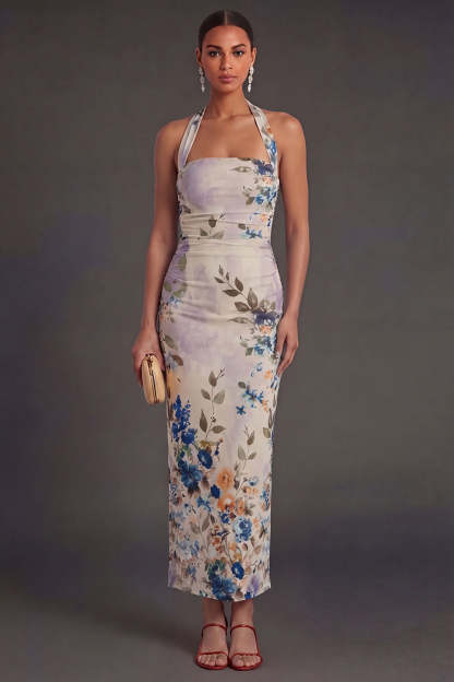 Black Sheath Halter Neck Long Wedding Guest Dress