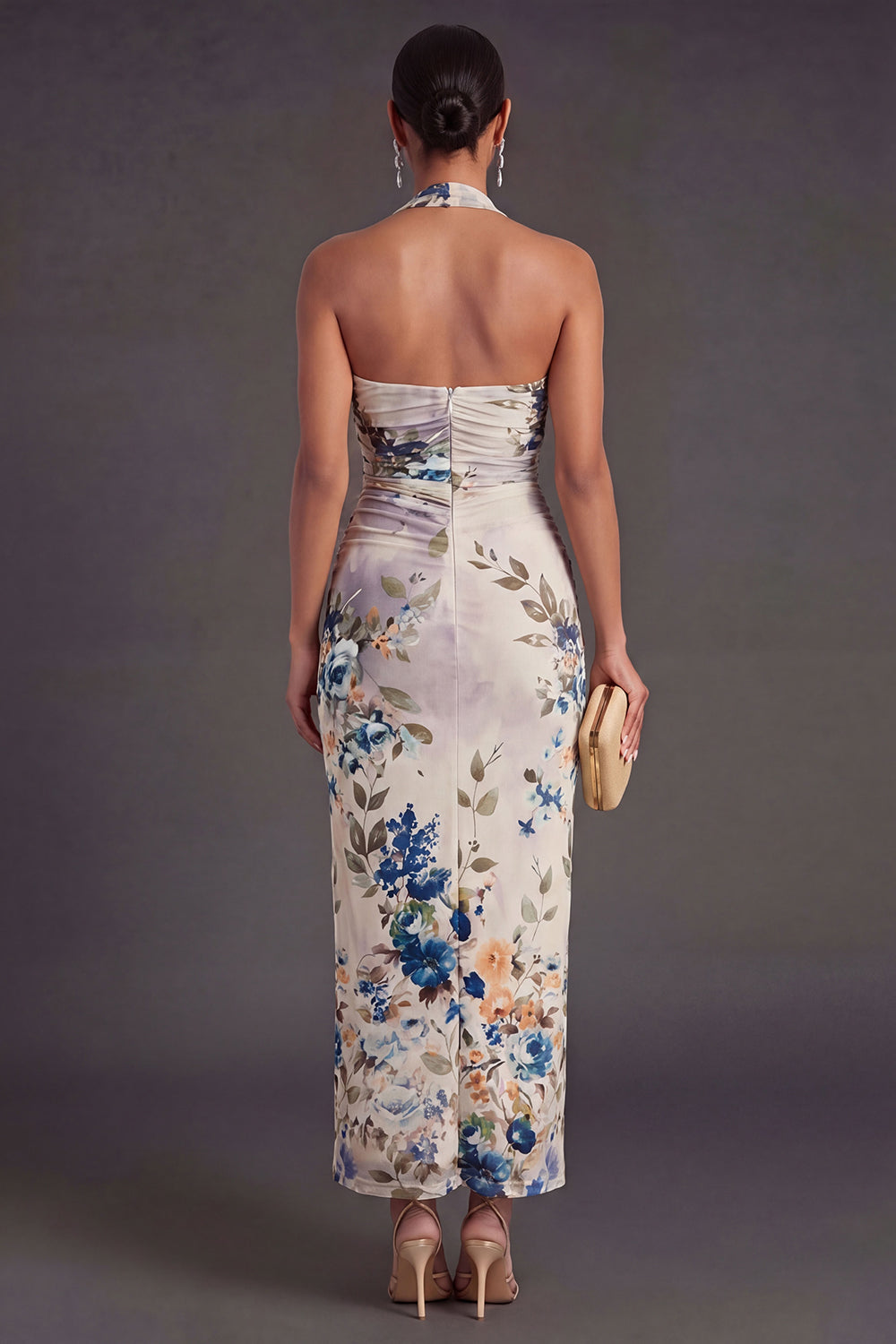 Black Sheath Halter Neck Long Wedding Guest Dress