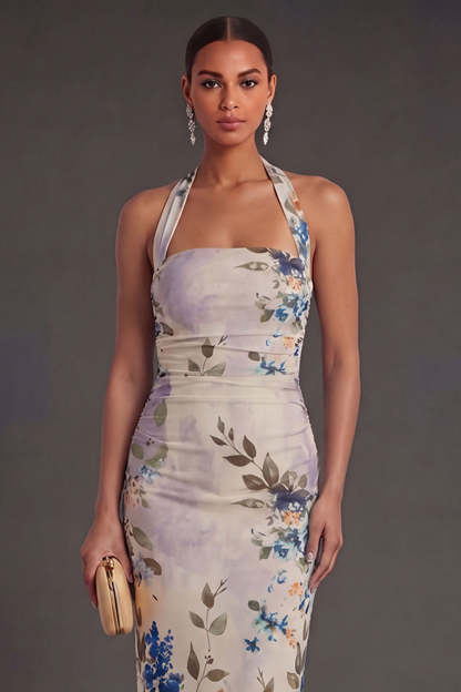 Black Sheath Halter Neck Long Wedding Guest Dress