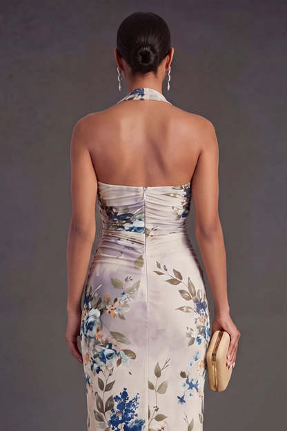 Black Sheath Halter Neck Long Wedding Guest Dress