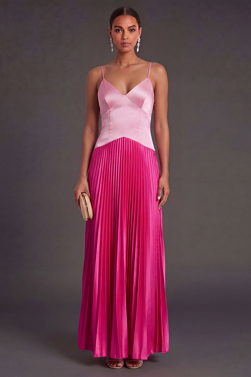 Pink and Fuchsia A Line Satin Long Formal Dress