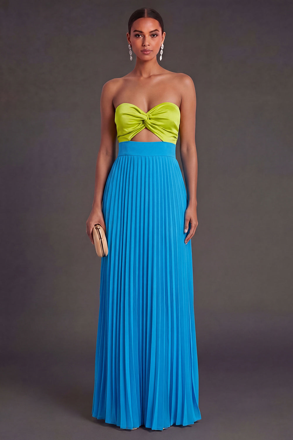 Green and Blue Sweetheart Pleated Long Formal Dress