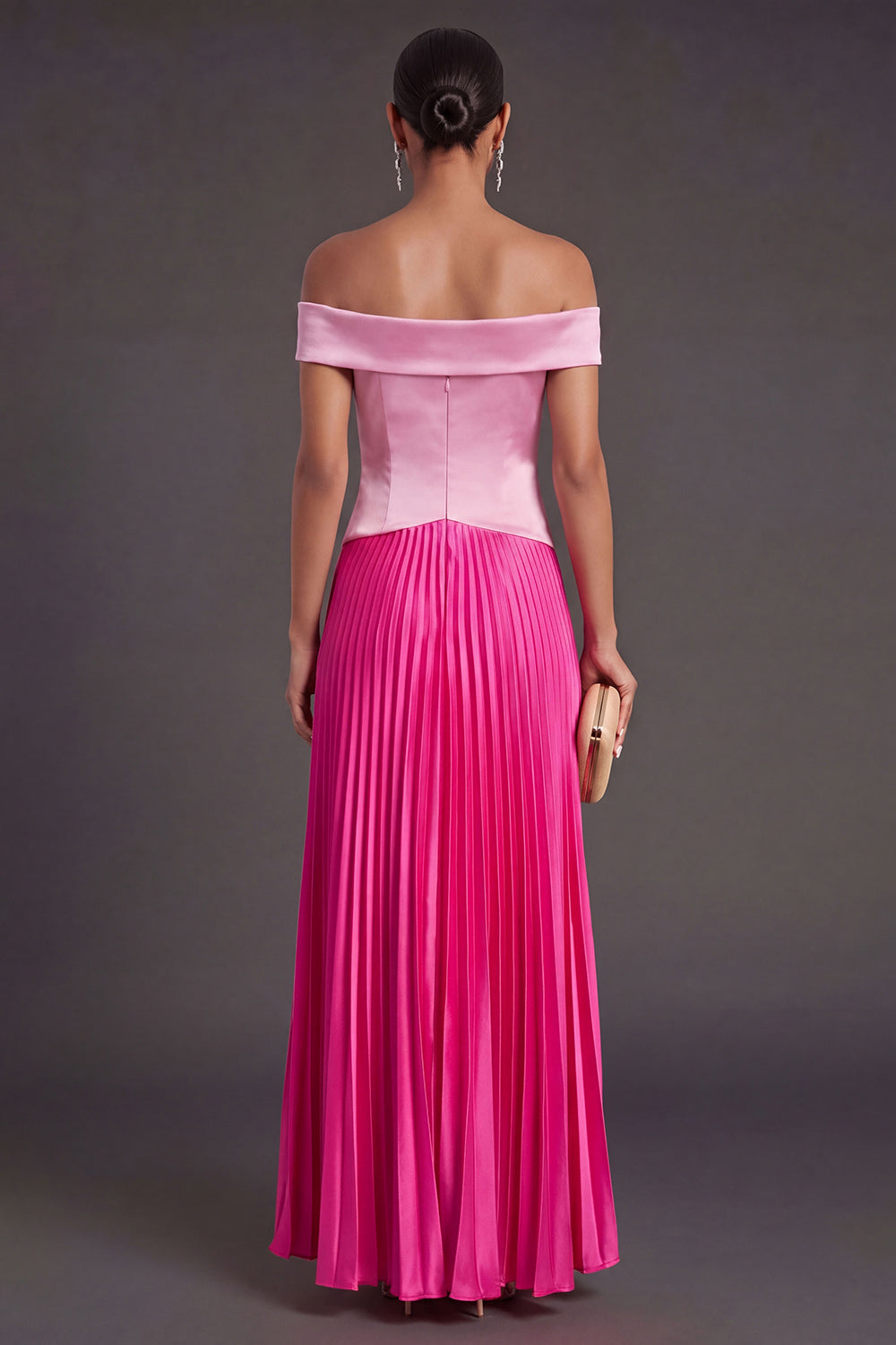 Pink and Fuchsia A Line Off the Shoulder Long Formal Dress