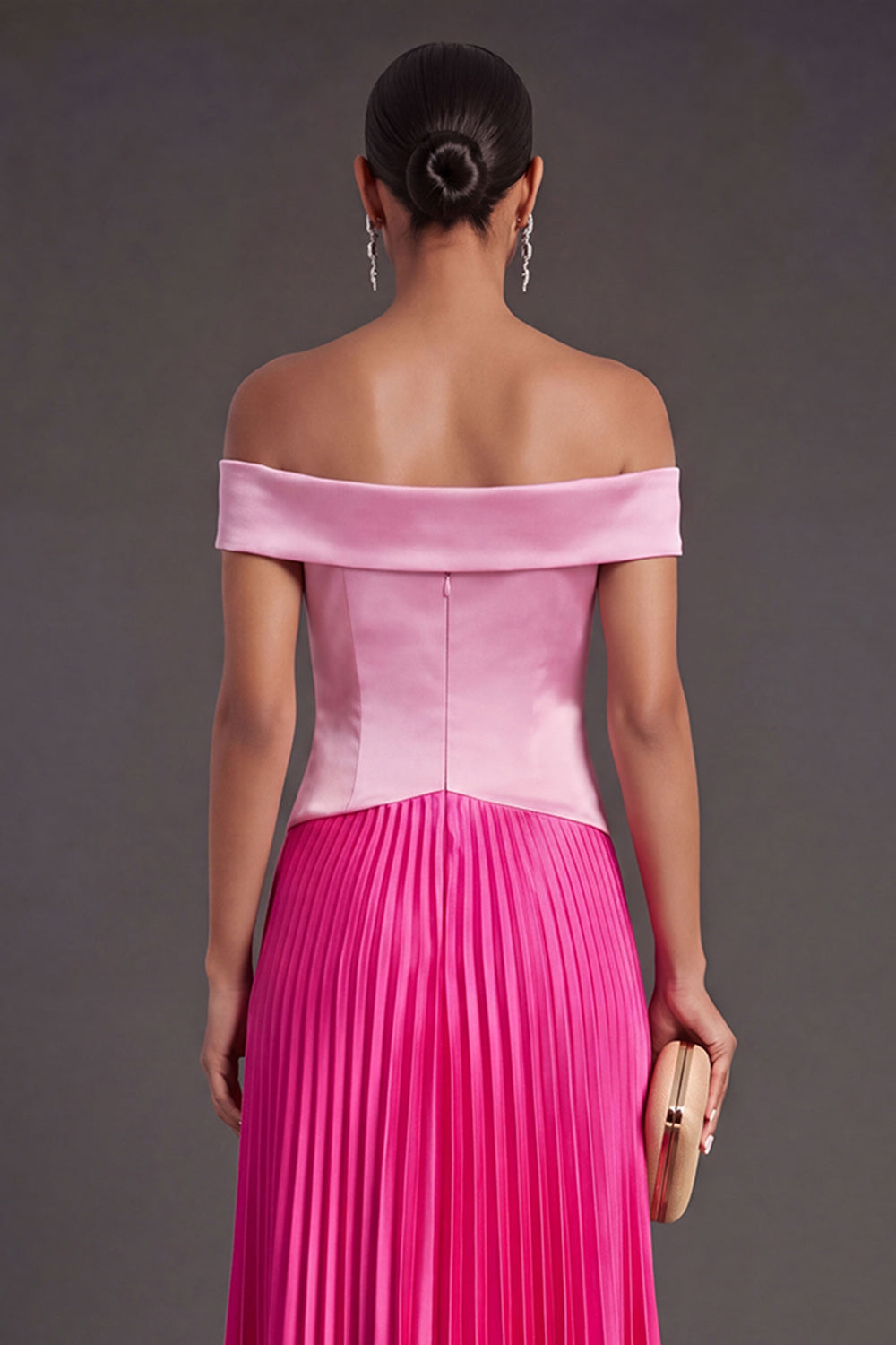 Pink and Fuchsia A Line Off the Shoulder Long Formal Dress