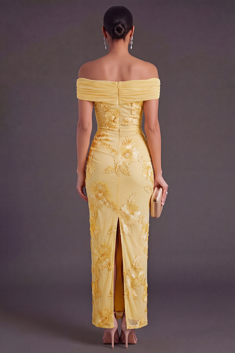 Blue Floral Sheath Appliqued Long Wedding Guest Dress