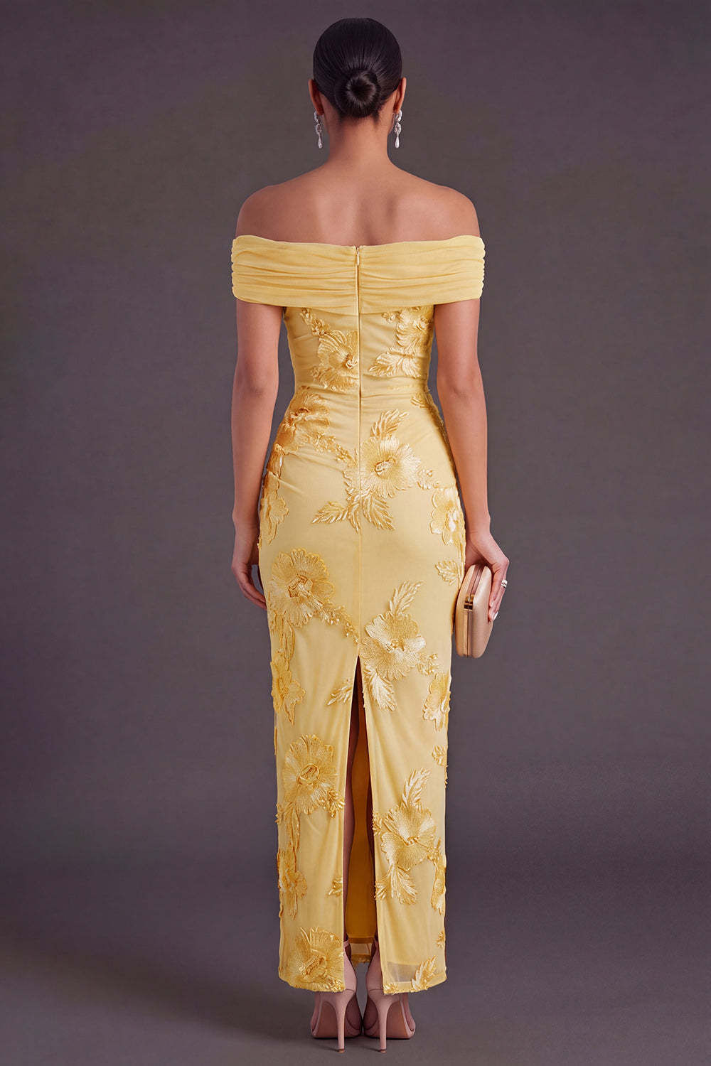 Blue Floral Sheath Appliqued Long Wedding Guest Dress