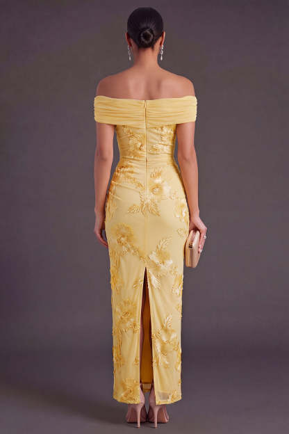 Blue Floral Sheath Appliqued Long Wedding Guest Dress