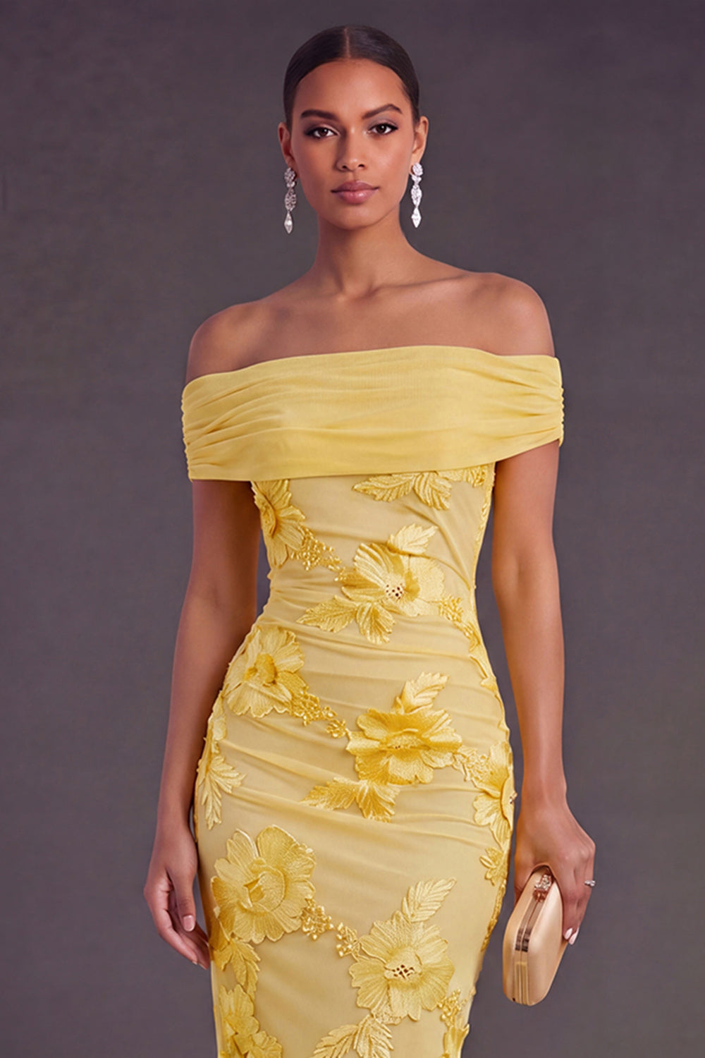 Blue Floral Sheath Appliqued Long Wedding Guest Dress