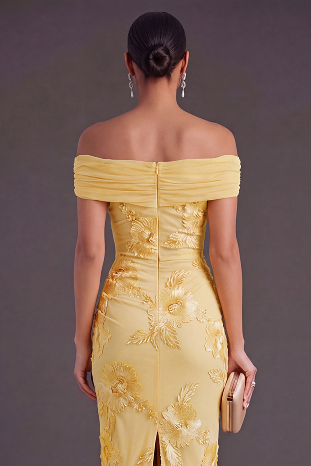 Blue Floral Sheath Appliqued Long Wedding Guest Dress