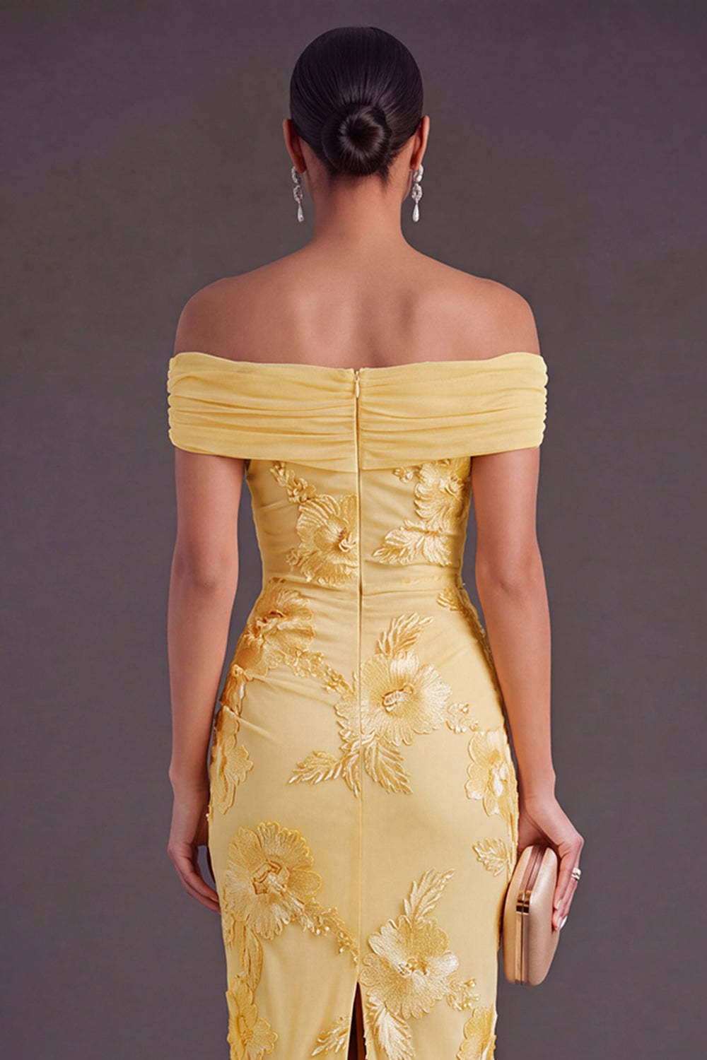 Blue Floral Sheath Appliqued Long Wedding Guest Dress