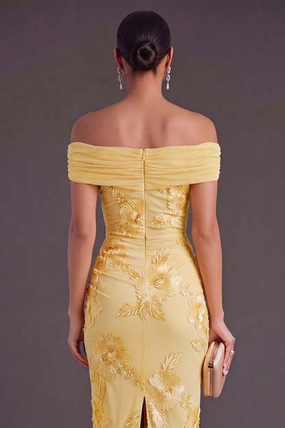 Blue Floral Sheath Appliqued Long Wedding Guest Dress