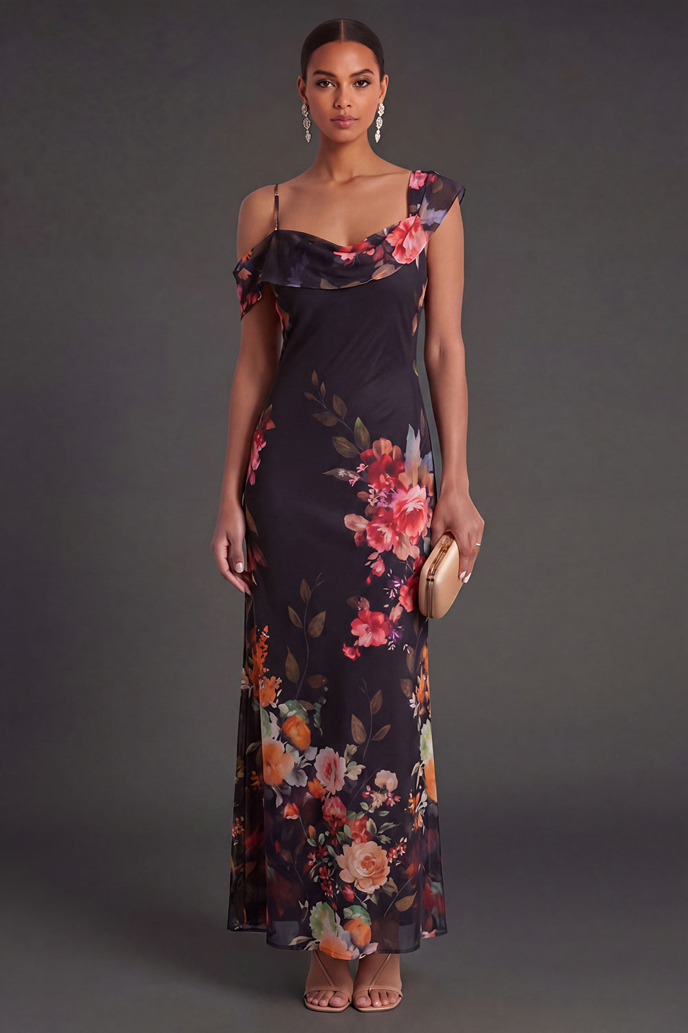 Black Floral Mermaid Long Wedding Guest Dress