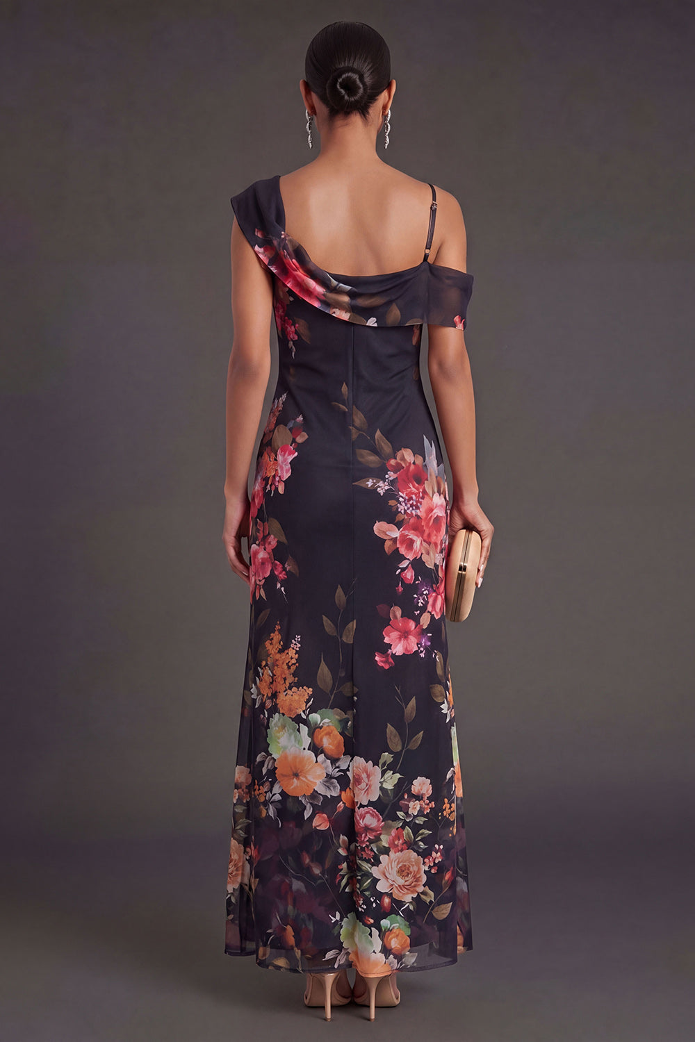 Black Floral Mermaid Long Wedding Guest Dress