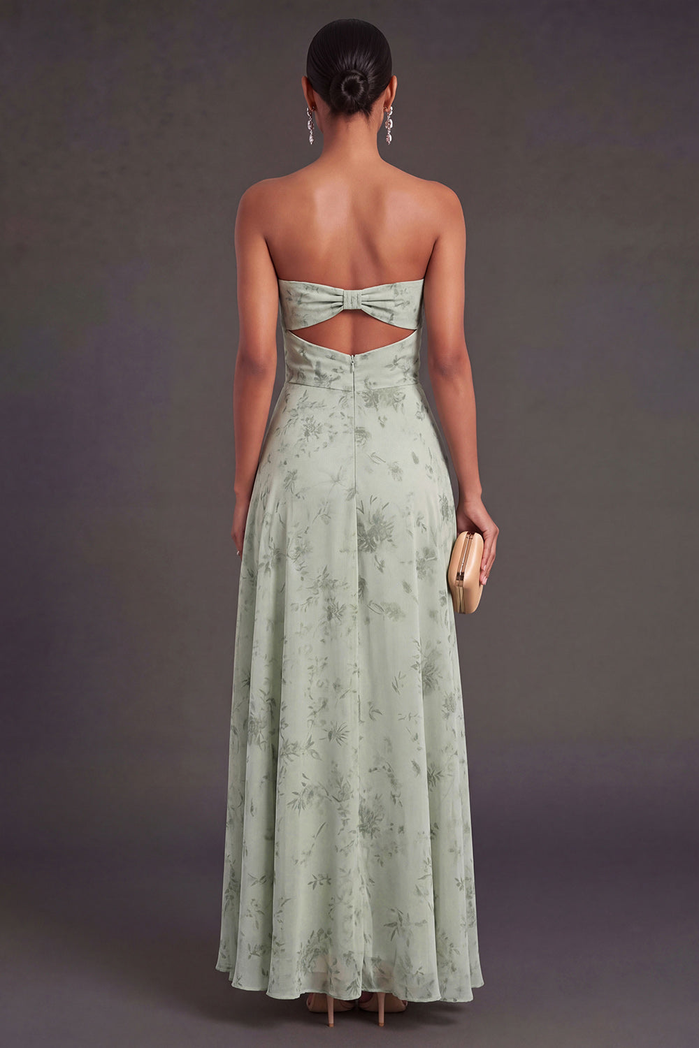 Cut Out A Line Dusty Sage Floral Long Wedding Guest Dress