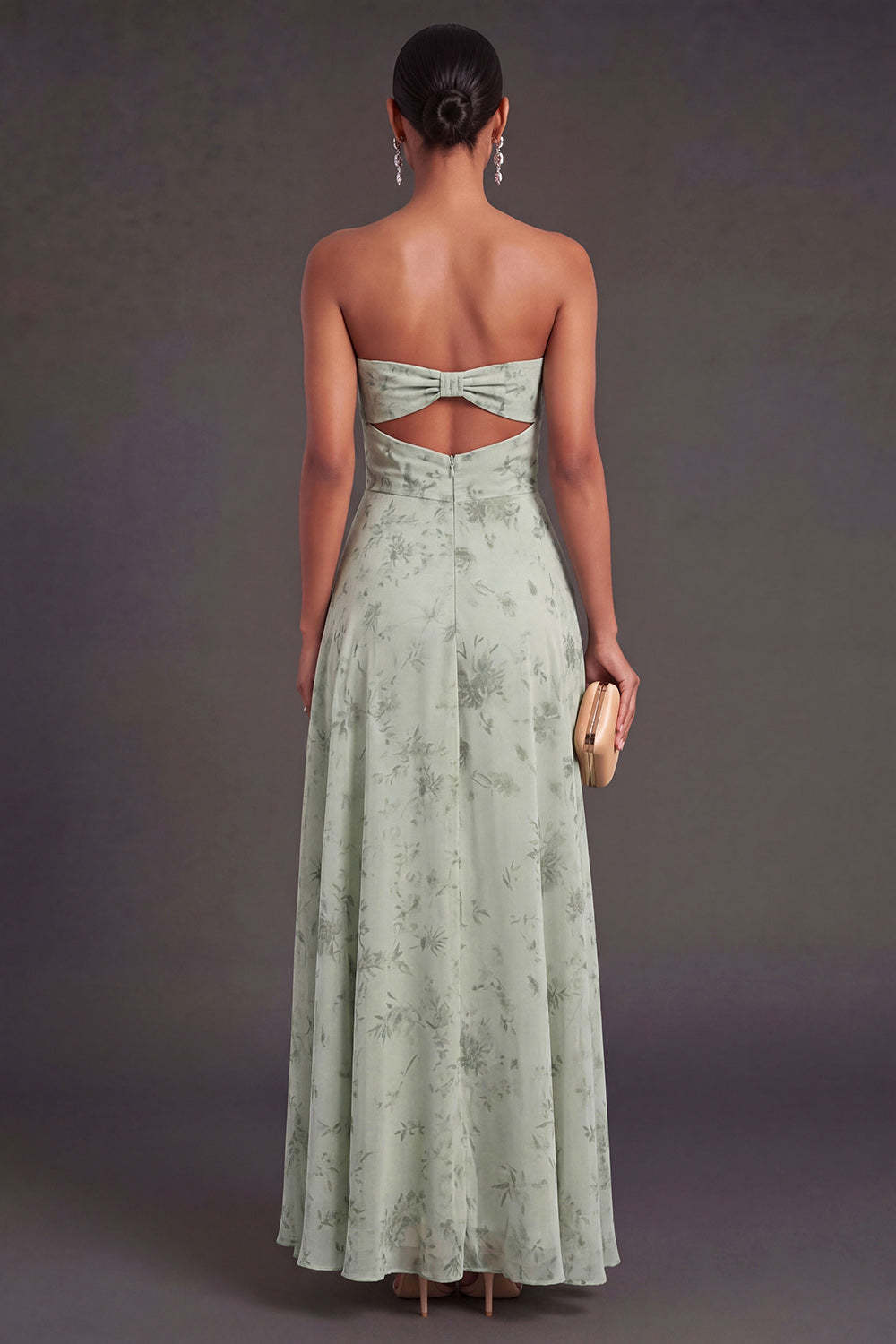 Cut Out A Line Dusty Sage Floral Long Wedding Guest Dress