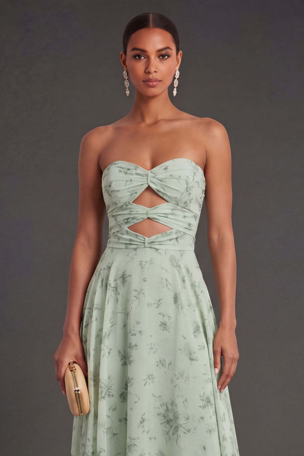 Cut Out A Line Dusty Sage Floral Long Wedding Guest Dress