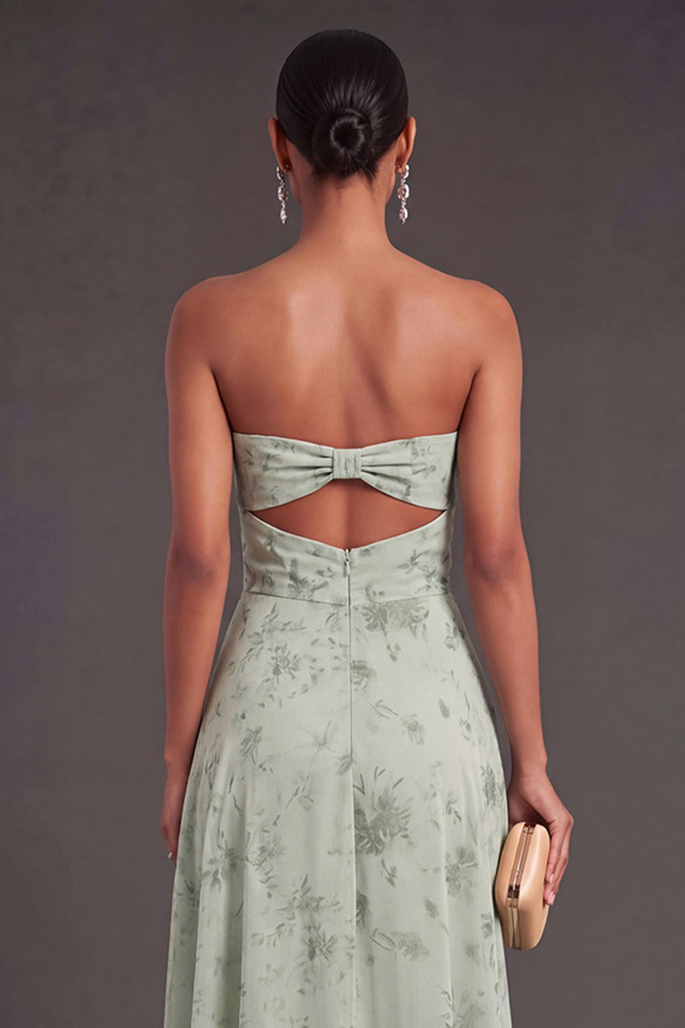 Cut Out A Line Dusty Sage Floral Long Wedding Guest Dress