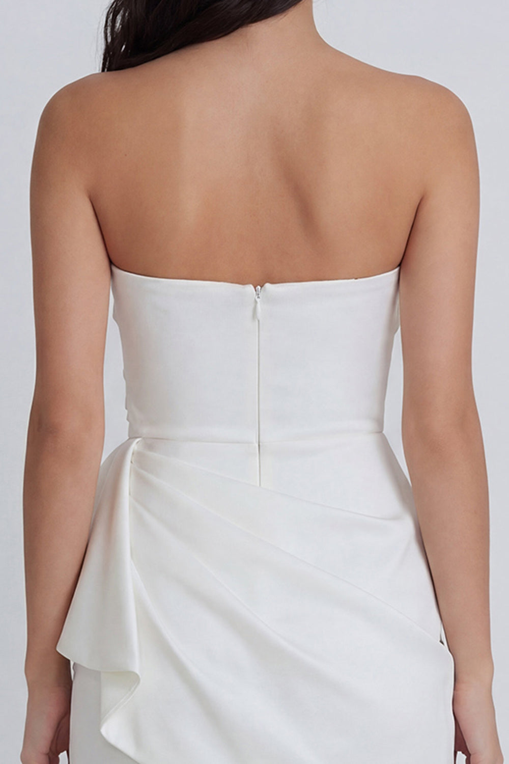 Ivory Bodycon Ruched Strapless Little White Dress