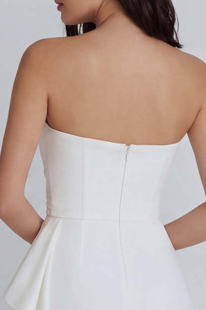 Ivory Bodycon Ruched Strapless Little White Dress with Bow