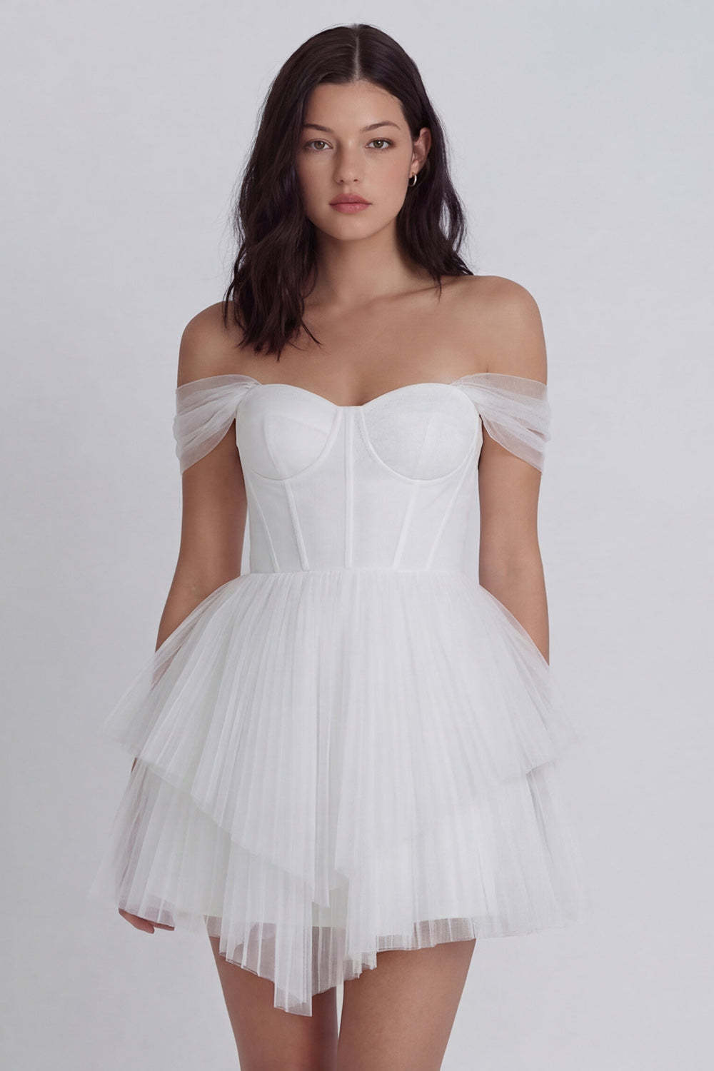 Leely Women Corset Off the Shoulder Ivory A Line Short Little White Dress Backless Sleeveless Bridal Shower Dress