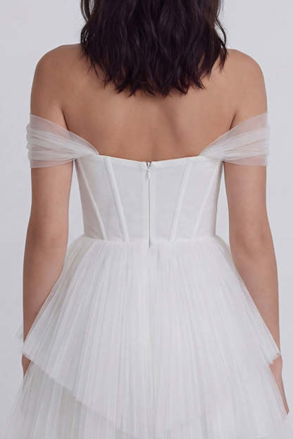 Corset Off the Shoulder Ivory A Line Short Little White Dress