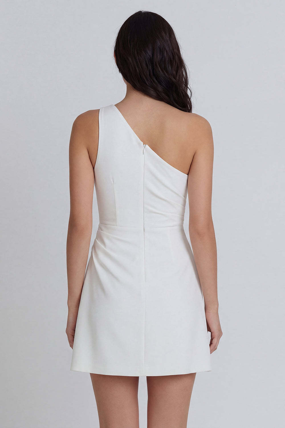 A Line One Shoulder Ruched Ivory Short Little White Dress