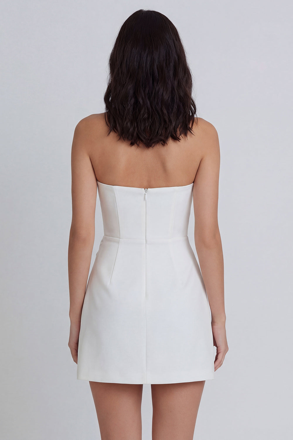 V Neck A Line Ruched Ivory Short Little White Dress