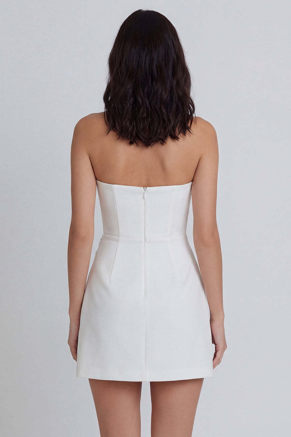 V Neck A Line Ruched Ivory Short Little White Dress