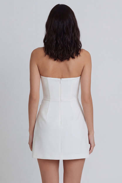 V Neck A Line Ruched Ivory Short Little White Dress