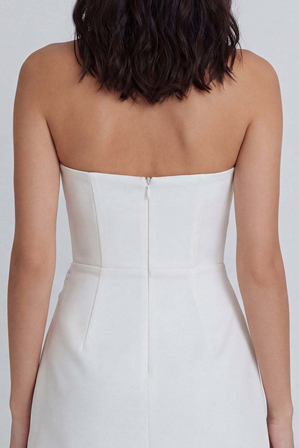 V Neck A Line Ruched Ivory Short Little White Dress
