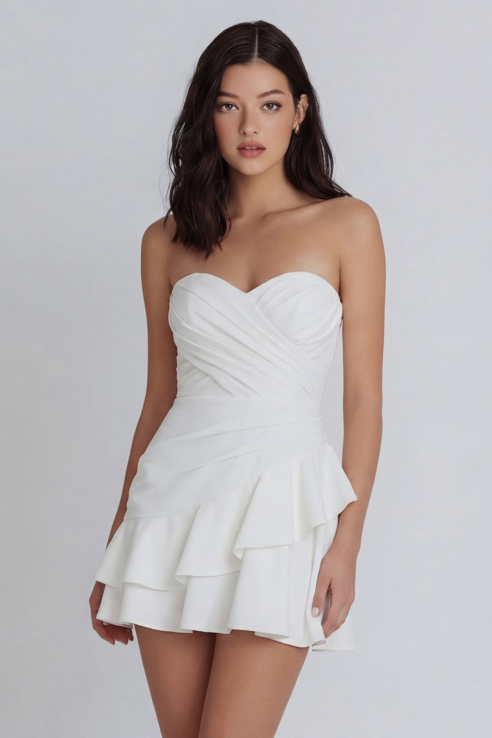 Short Sweetheart A Line Ruched Little White Dress