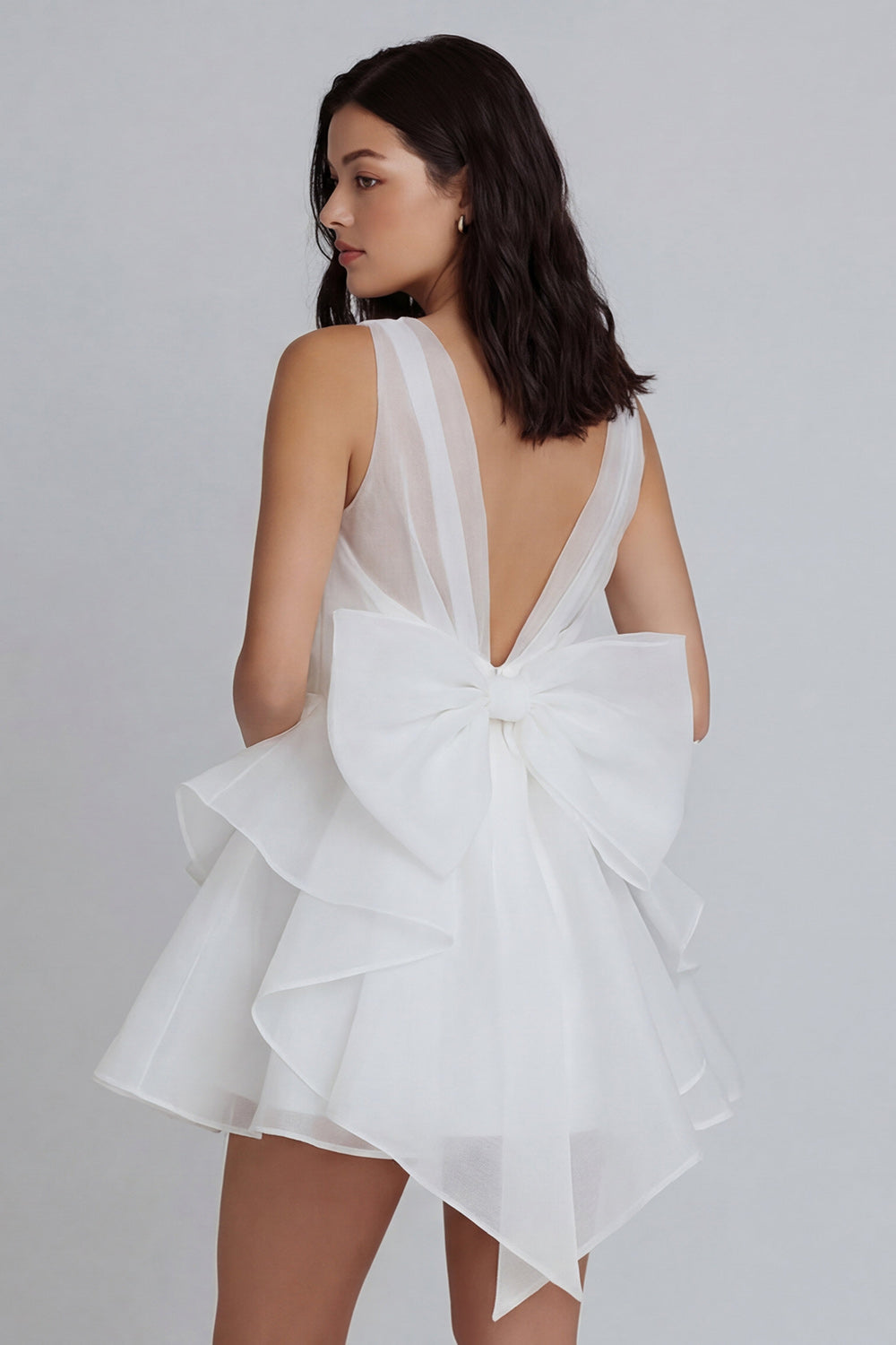 Ivory Ruffled Tiered A Line V Neck Short Little White Dress