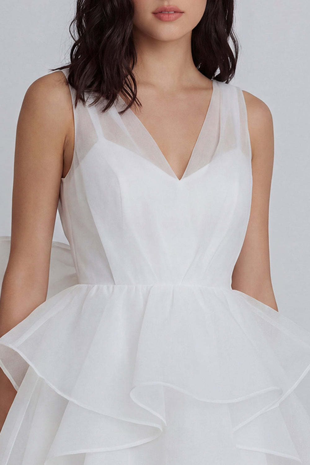 Ivory Ruffled Tiered A Line V Neck Short Little White Dress