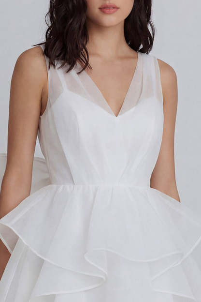 Ivory Ruffled Tiered A Line V Neck Short Little White Dress