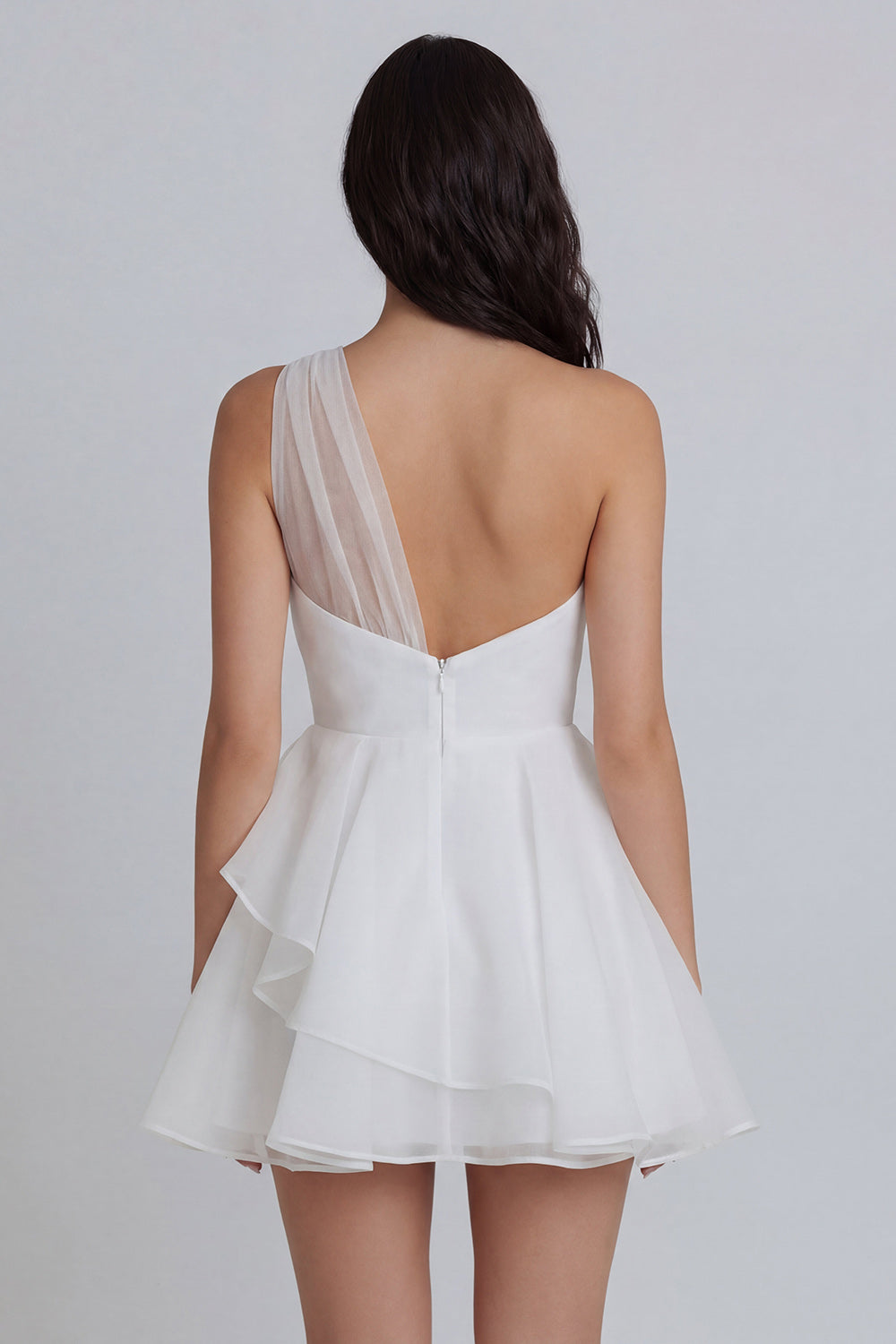 One Shoulder Ruched A Line Ivory Short Little White Dress