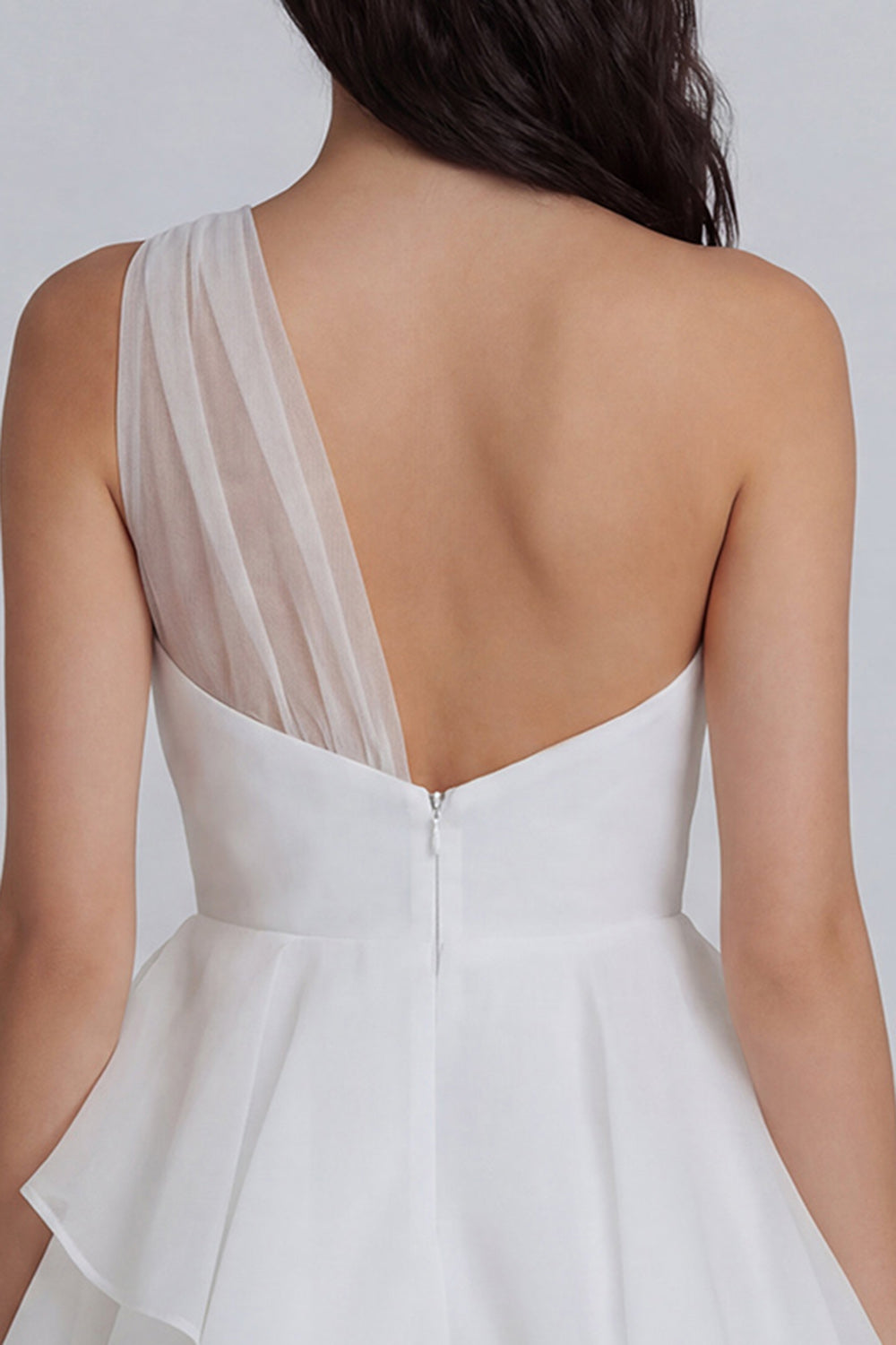 One Shoulder Ruched A Line Ivory Short Little White Dress