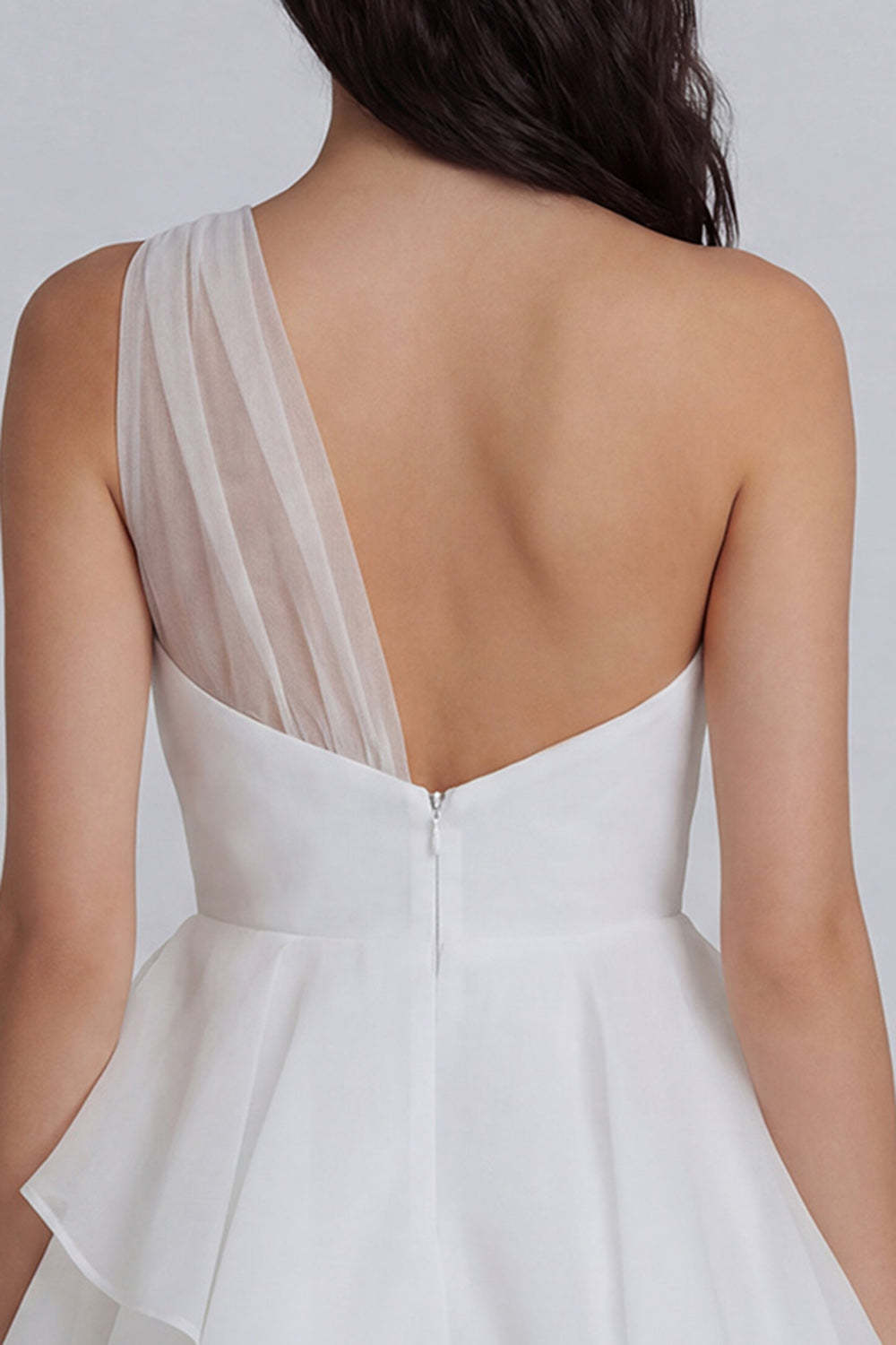 One Shoulder Ruched A Line Ivory Short Little White Dress