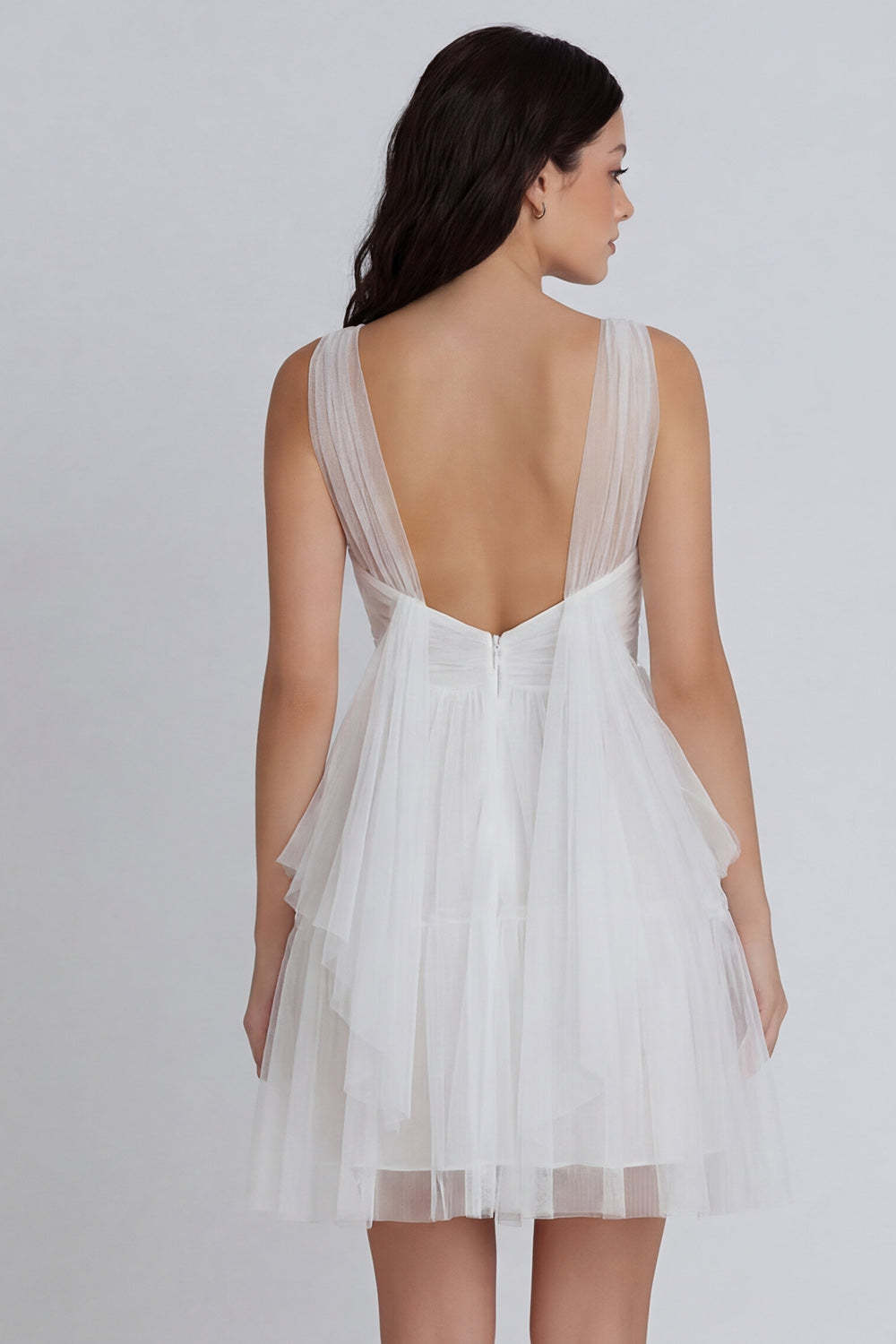 A Line Ivory V Neck Sleeveless Short Little White Dress