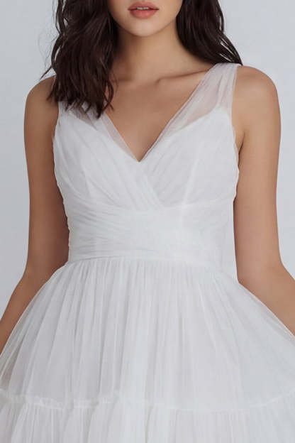 A Line Ivory V Neck Sleeveless Short Little White Dress