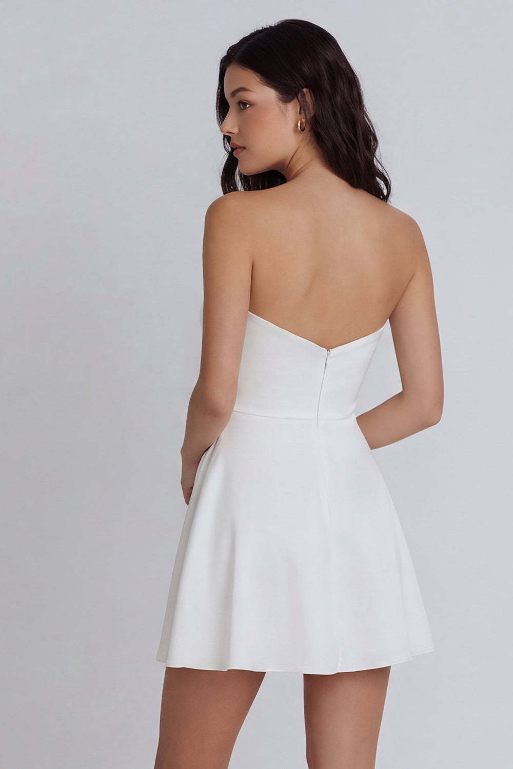 A Line Ruched Sweetheart Ivory Short Little White Dress