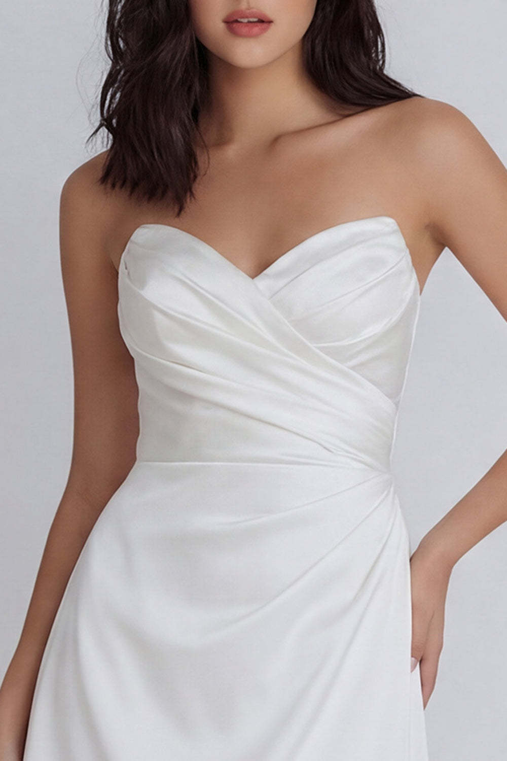 A Line Ruched Sweetheart Ivory Short Little White Dress