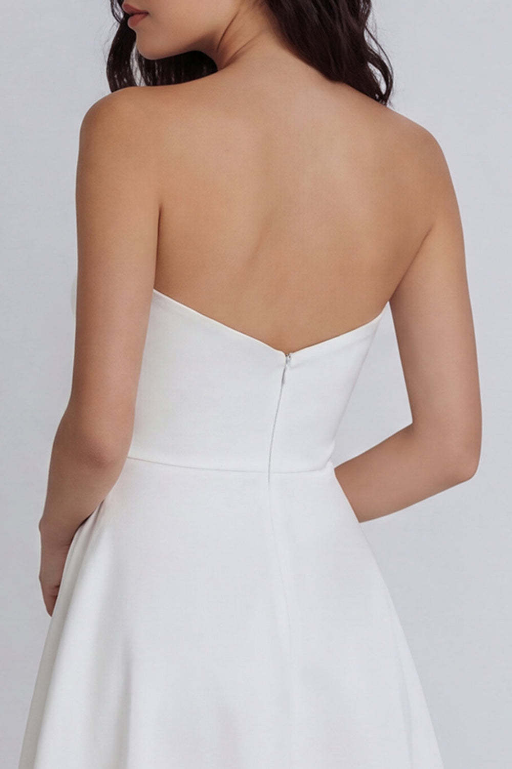 A Line Ruched Sweetheart Ivory Short Little White Dress