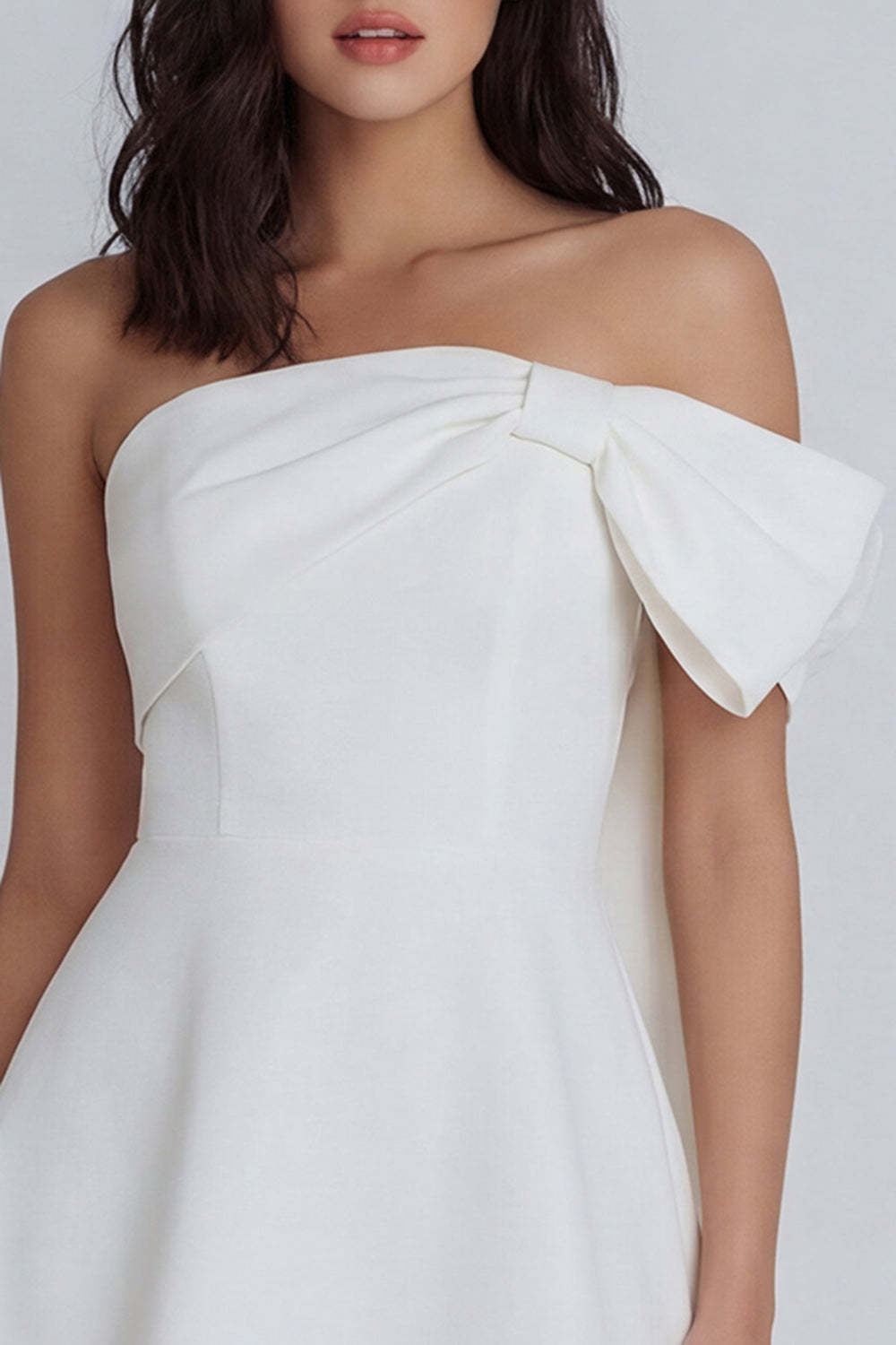 Ruched Ivory A Line Strapless Backless Short Little White Dress