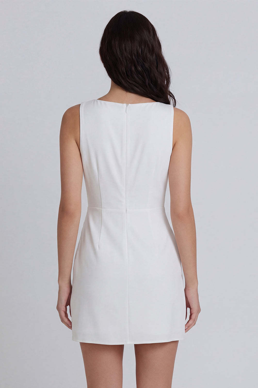 Ivory Ruched Round Neck Bodycon Short Little White Dress
