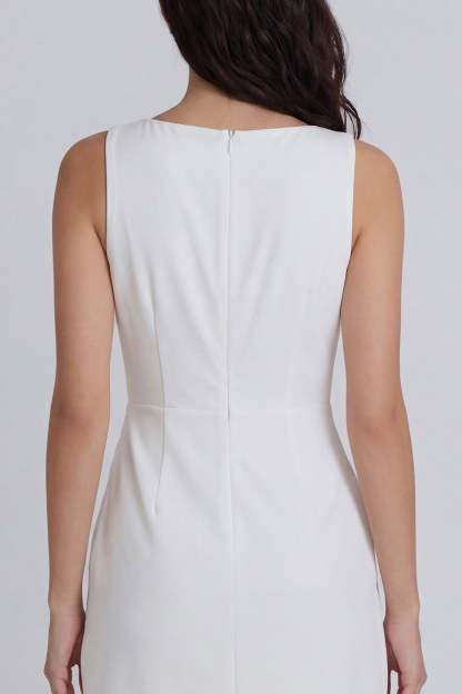 Ivory Ruched Round Neck Bodycon Short Little White Dress