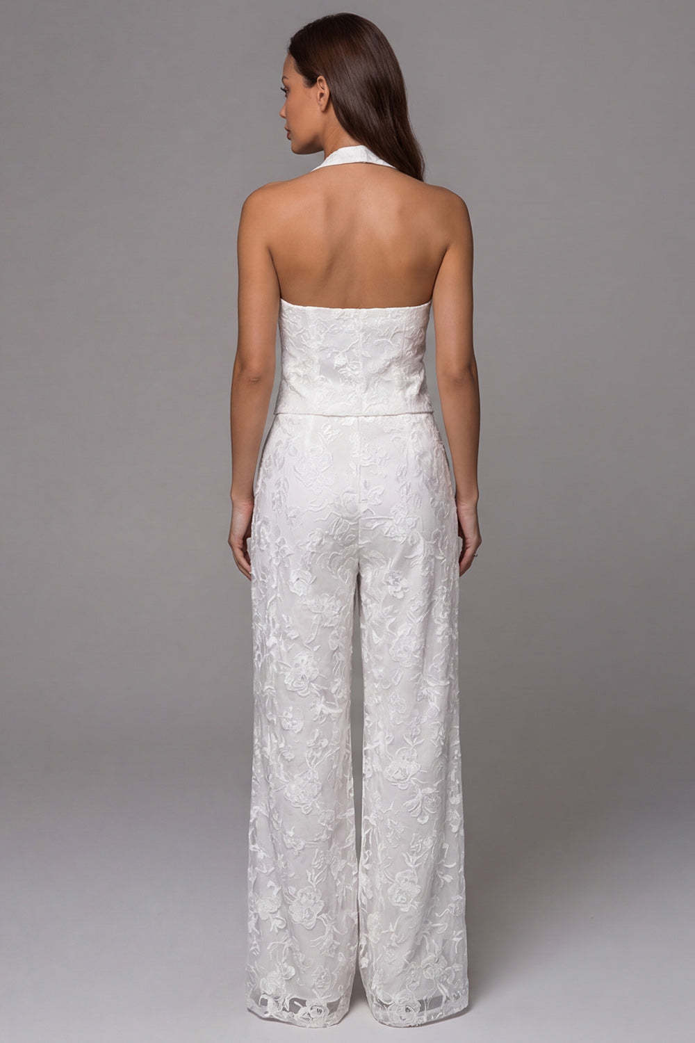 Floral Ivory Halter Neck Breasted 2 Piece Work Suits