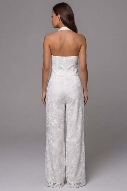 Floral Ivory Halter Neck Breasted 2 Piece Work Suits